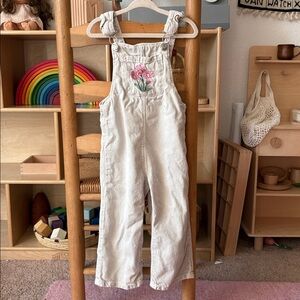 Zara Cream Overalls with Embroidered Pink Flower